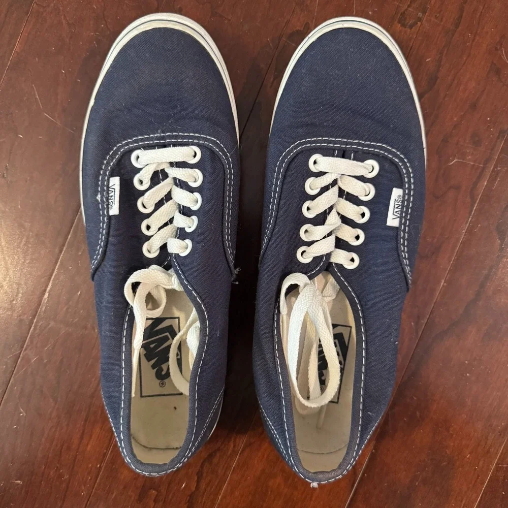 VANS Authentic Navy Blue Canvas Lace Up Low Top Sneakers Shows Womens 8 Mens 6.5